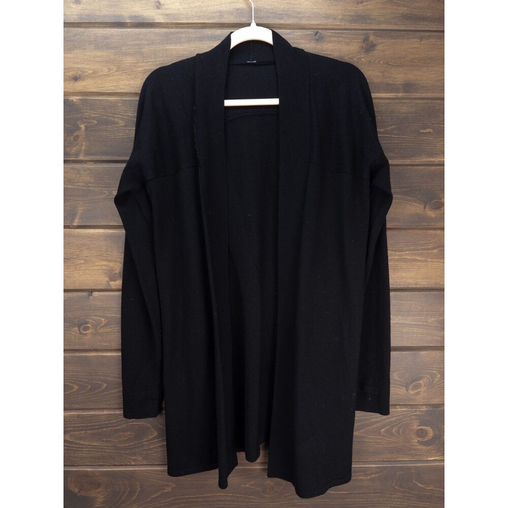 Lululemon Black Merino Wool Blend Open Front Wrap Cardigan Medium **FLAWS**
